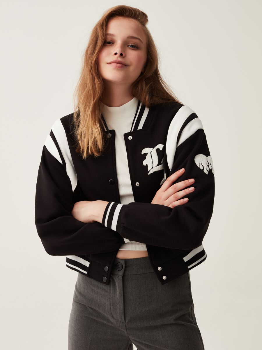 Giacca bomber cropped in felpa_0