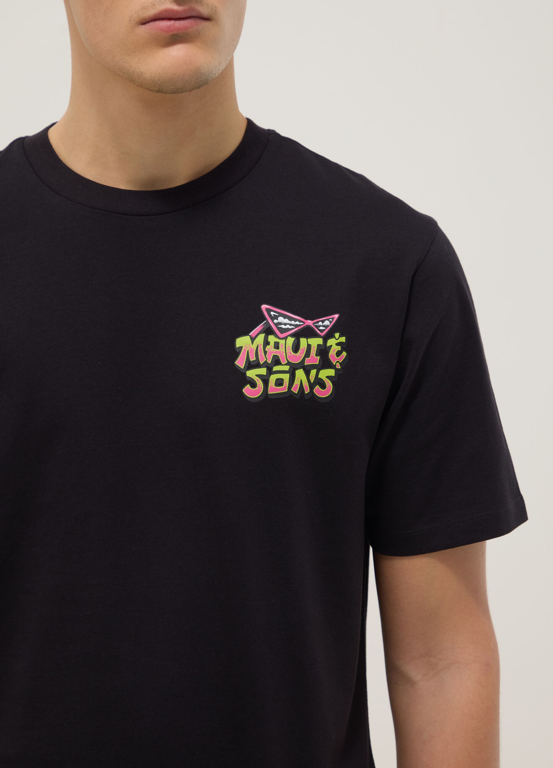 Black pure cotton relaxed-fit T-shirt with print