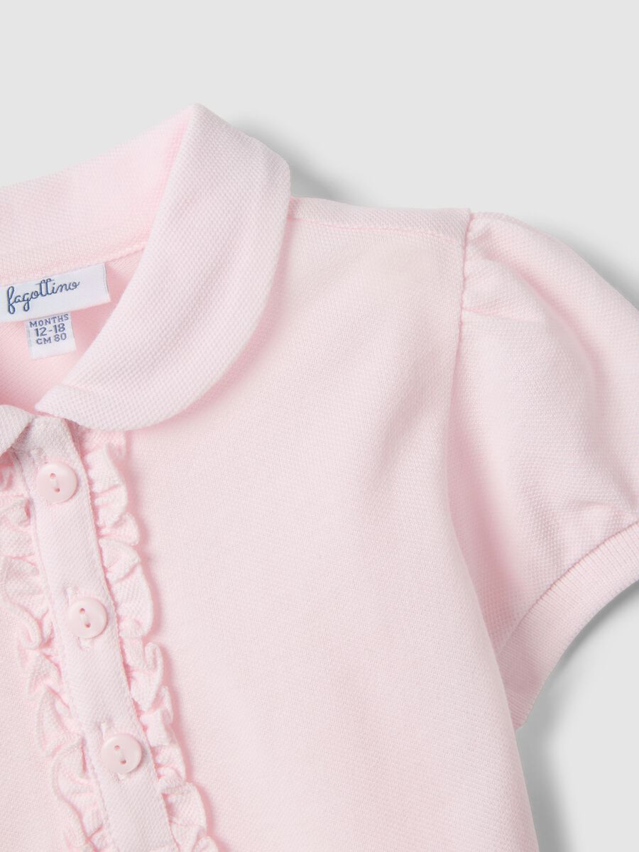 Girls' Pink Cotton Polo Shirt, Regular Fit with Frill Detail_2