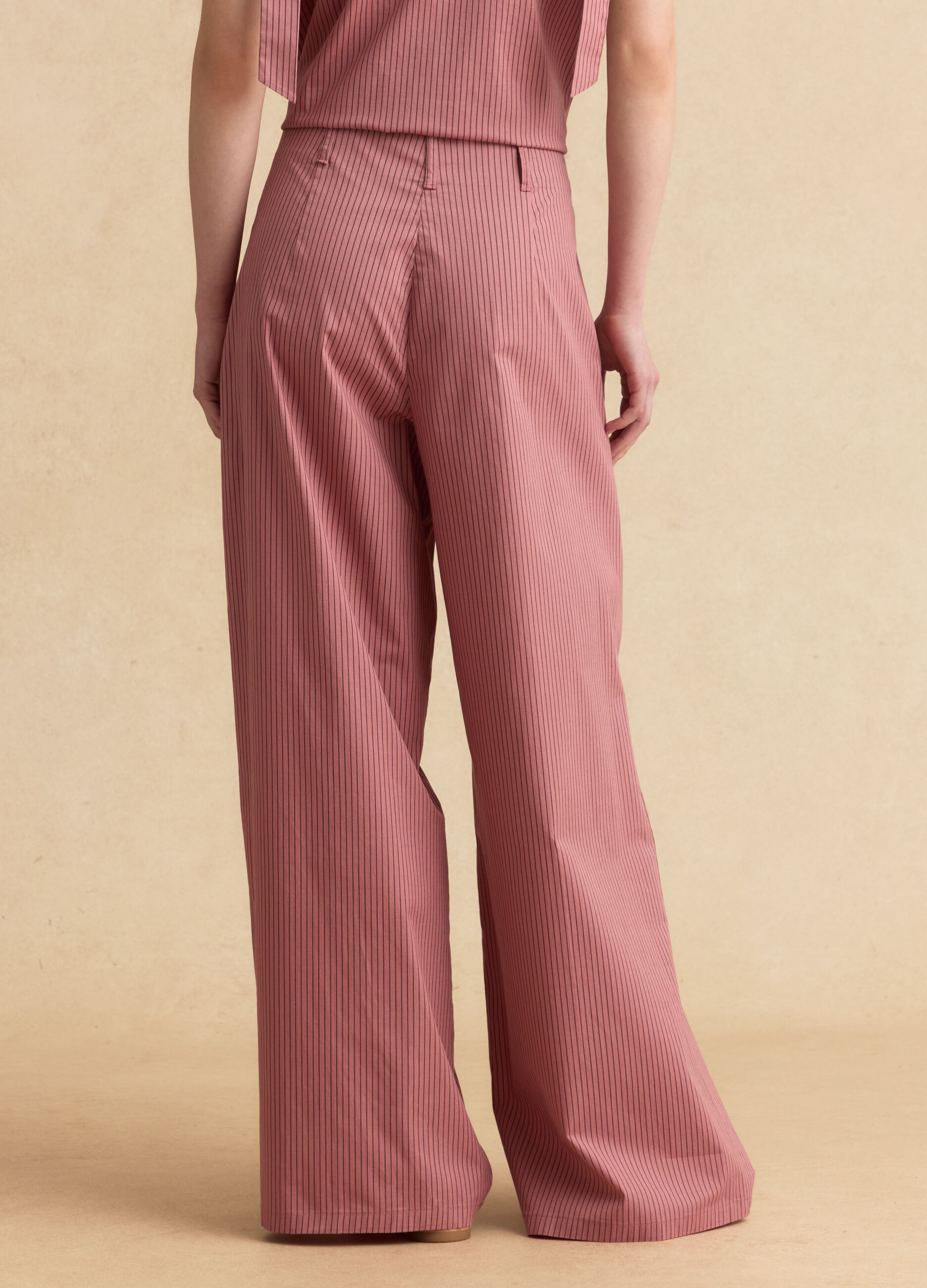 Pantaloni rosa palazzo in cotone elasticizzato a righe