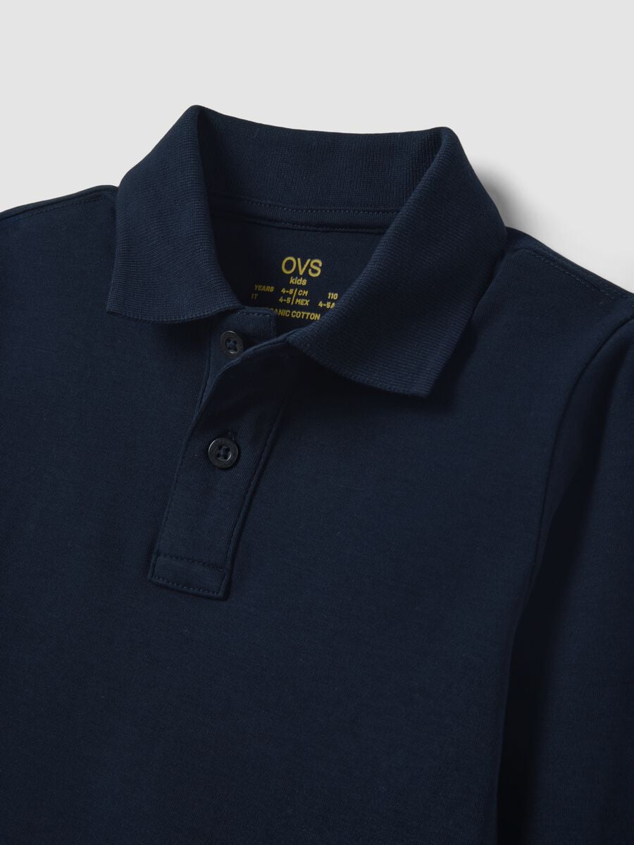 Blue long-sleeve polo shirt in pure organic cotton_2