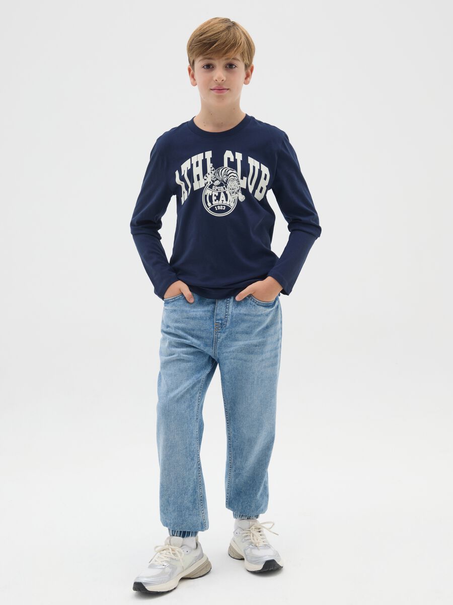 Jog blu in denim da ragazzo in puro cotone regular fit_0
