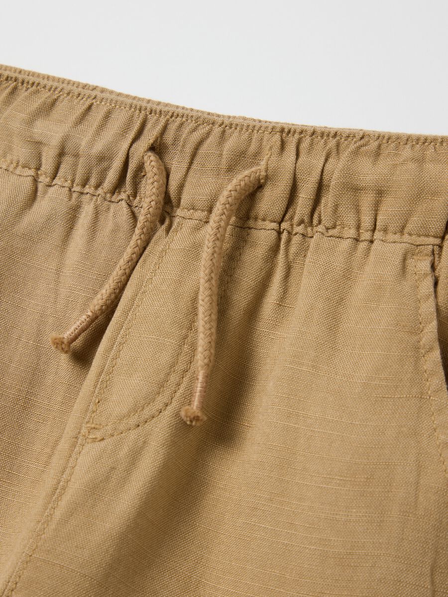 Beige trousers in linen and viscose with drawstring_2