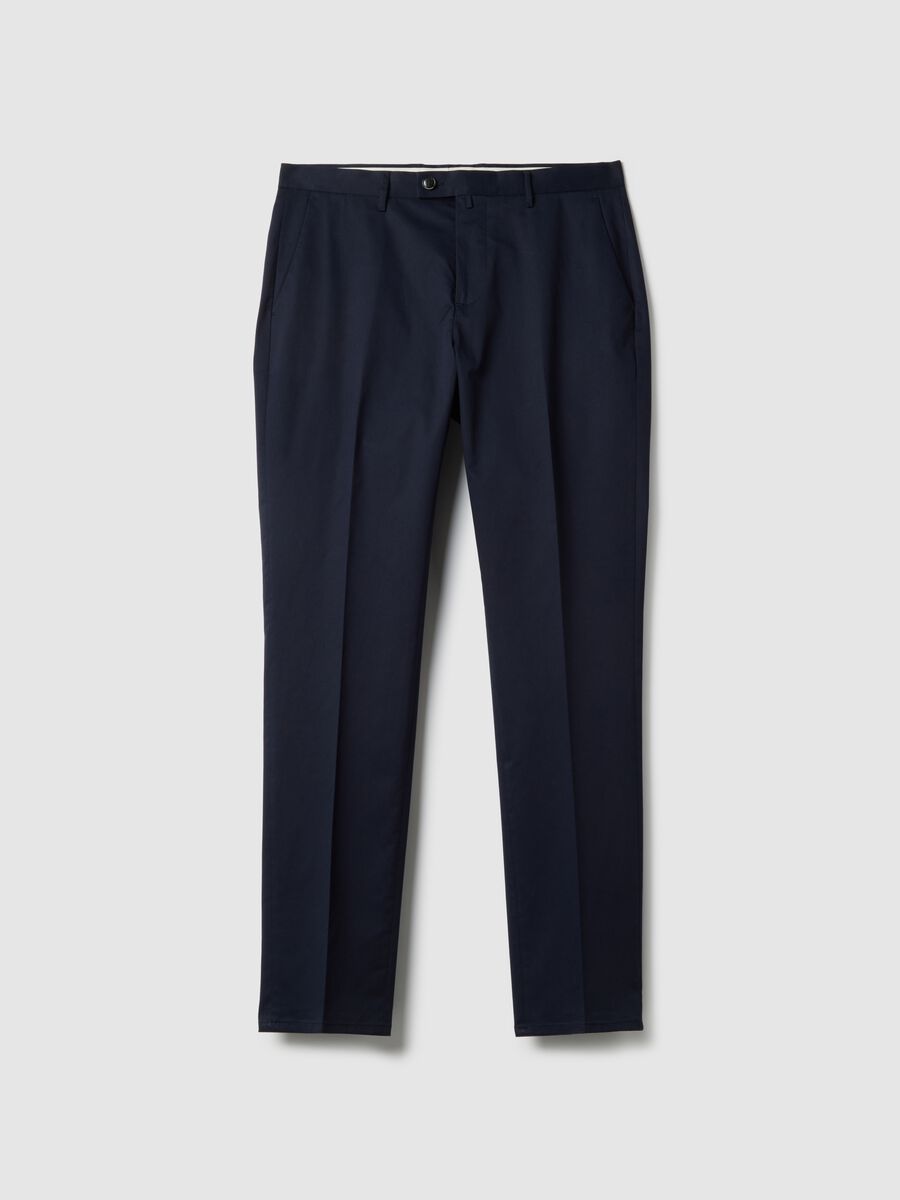 Pantaloni in cotone elasticizzato blu regular fit_0