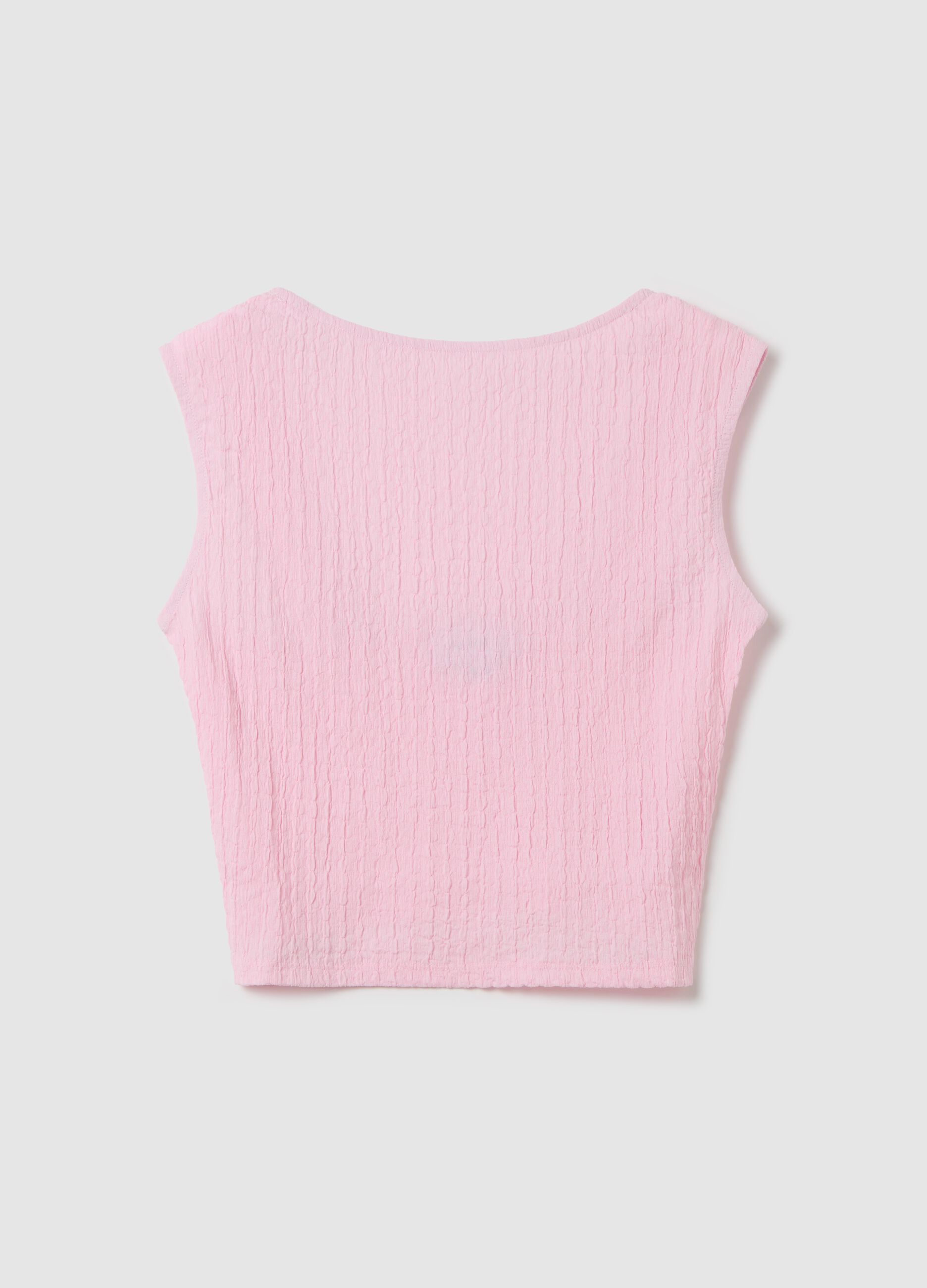 Crinkle-effect cropped tank top