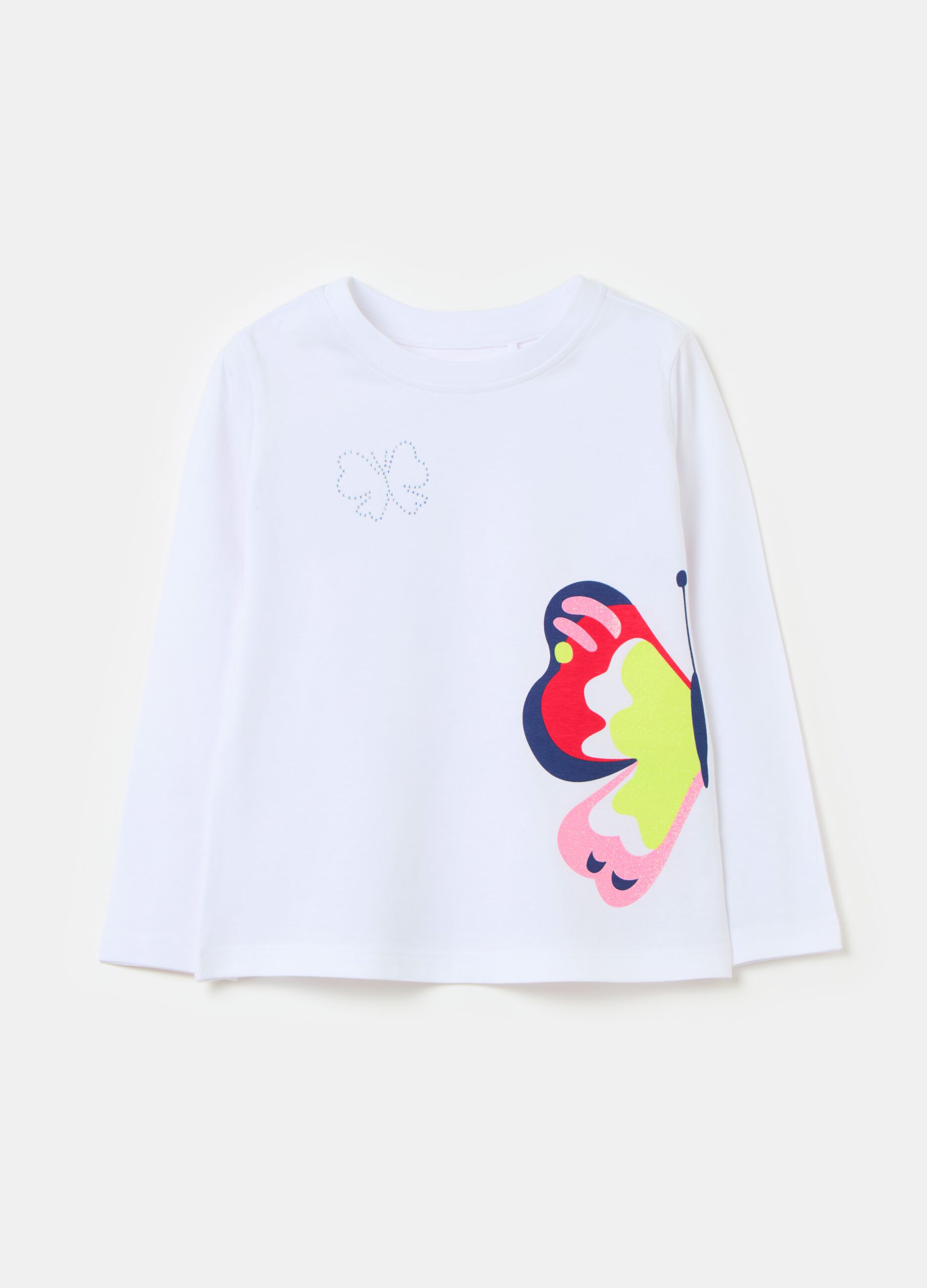 Long-sleeved T-shirt with print and diamantés