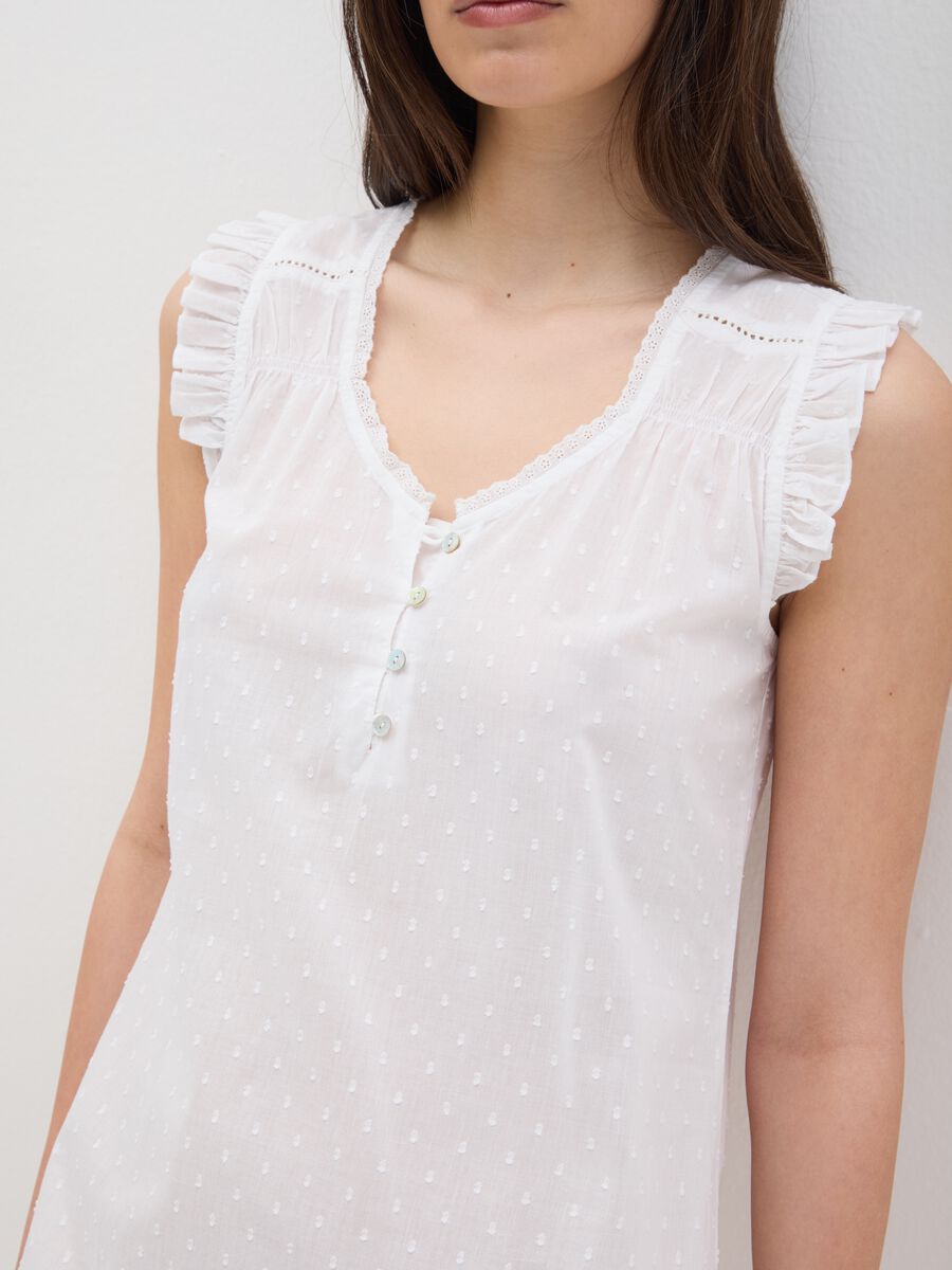 Sleeveless white pure cotton women's dress_3