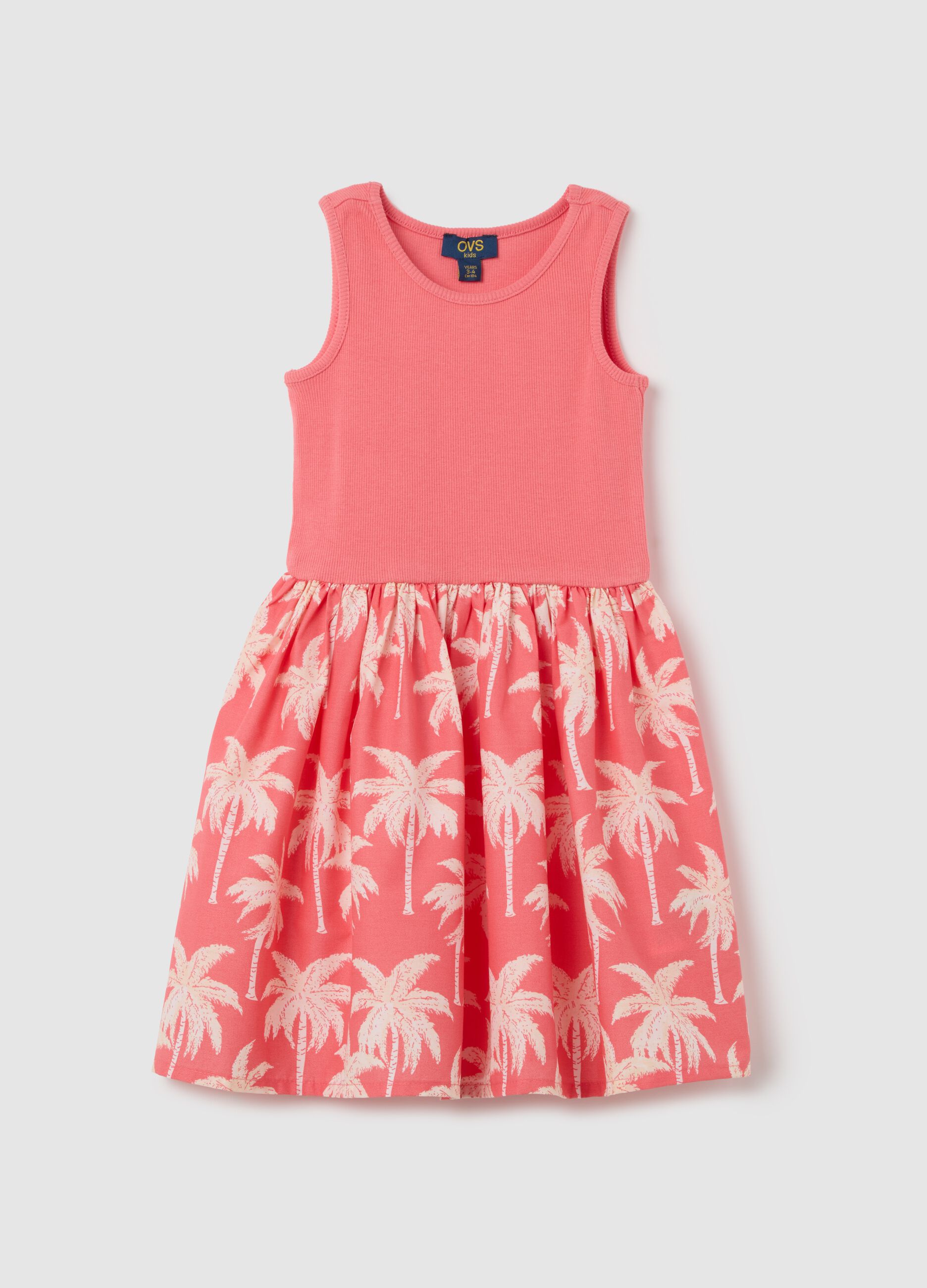 Abito da bambina in cotone elasticizzato rosa con fantasia