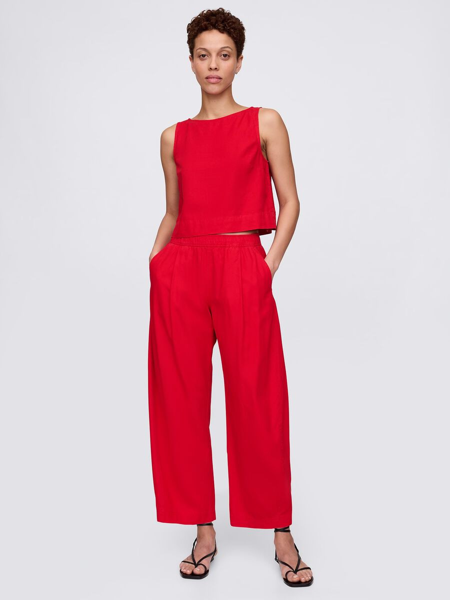 Red wide trousers in linen and viscose_0