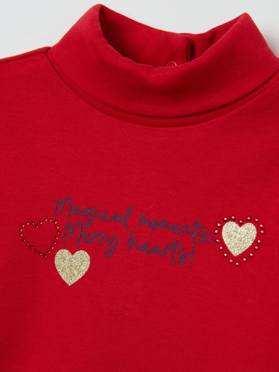 Red pure cotton high neck regular fit girl's t-shirt_3