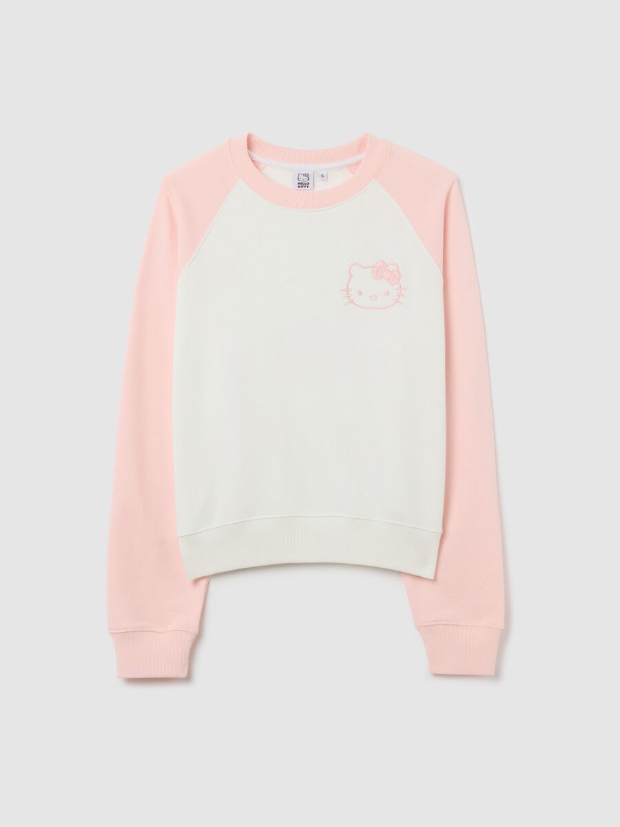 White and pink sweatshirt in French terry with Hello Kitty embroidery_4