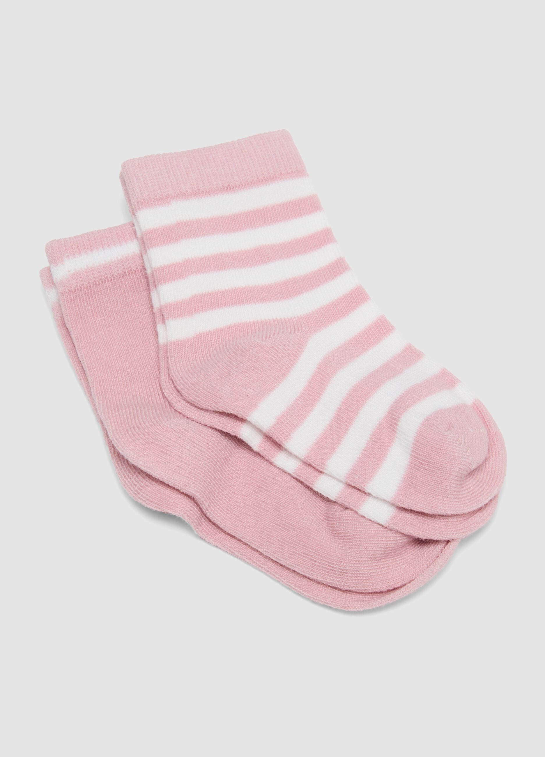 Tripack di calze rosa in cotone organico elasticizzato a righe