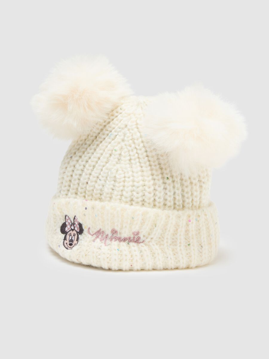 White wool blend girl's hat with pompom_2