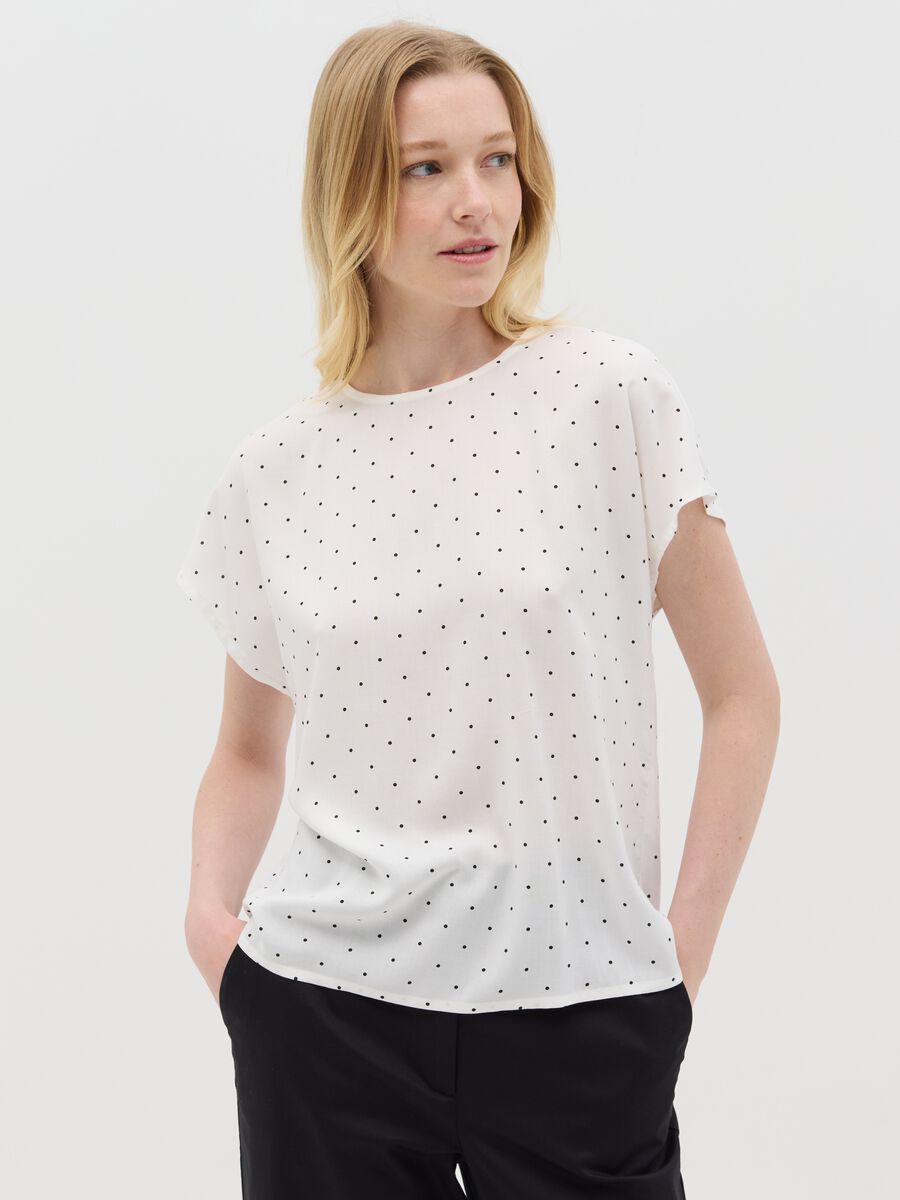 Short-sleeved polka dot blouse in viscose_0