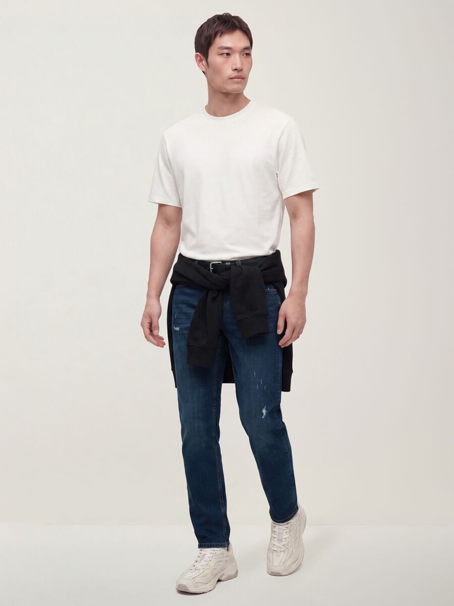 Dark blue stretch cotton denim jeans, regular fit_0