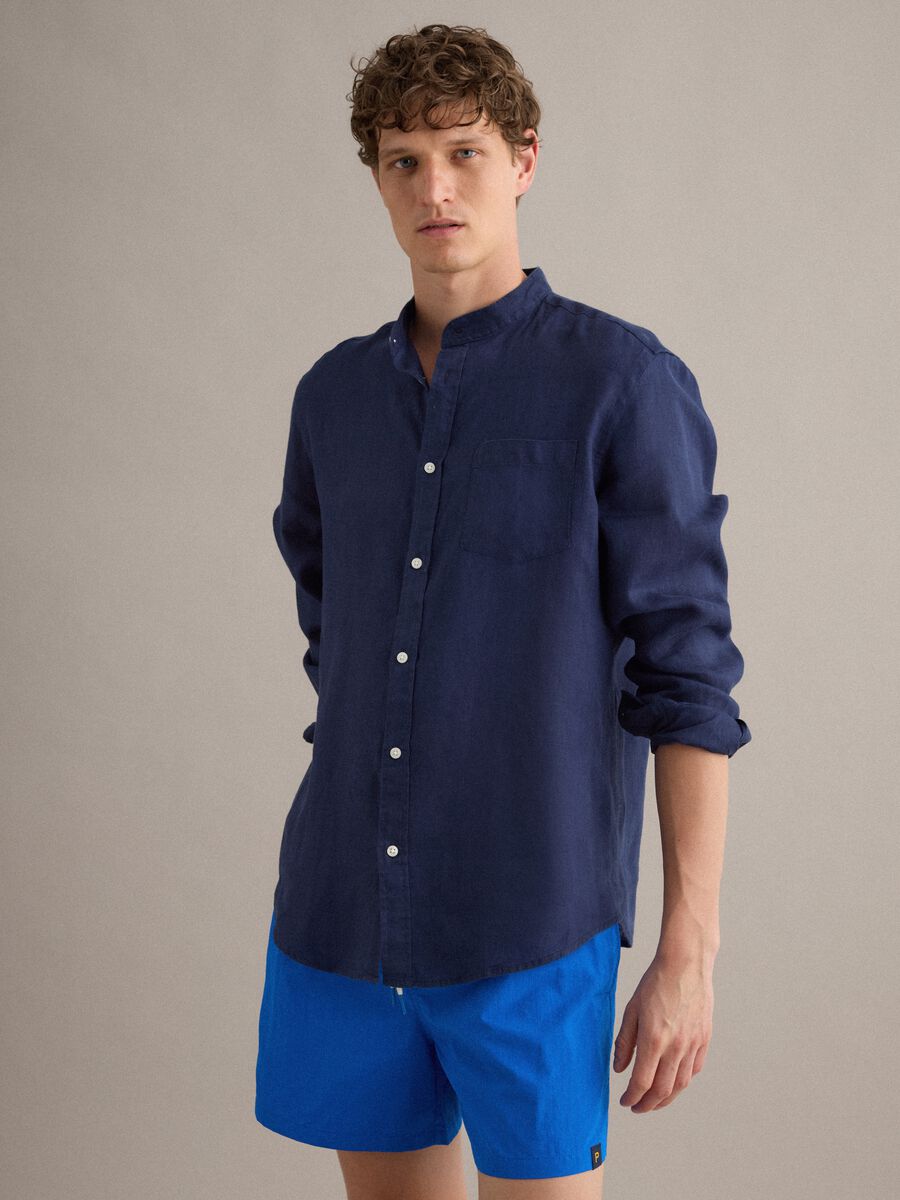 Boxer da mare blu con vita elasticizzata e coulisse_0