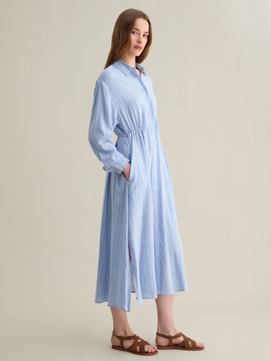 Women’s multicoloured regular-fit long dress in viscose and linen blend_2
