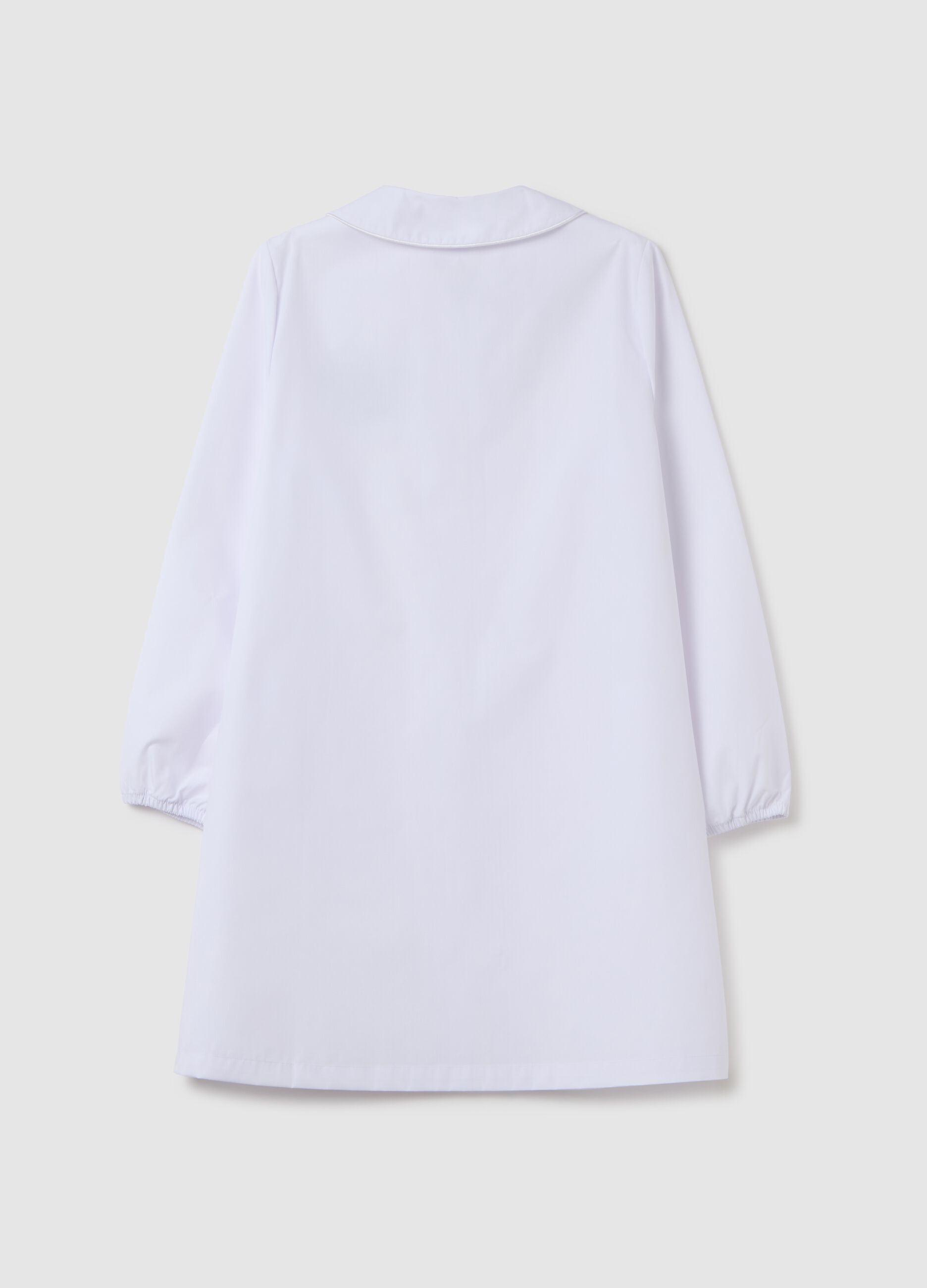Girls' school smock in white cotton blend with Stitch embroidery