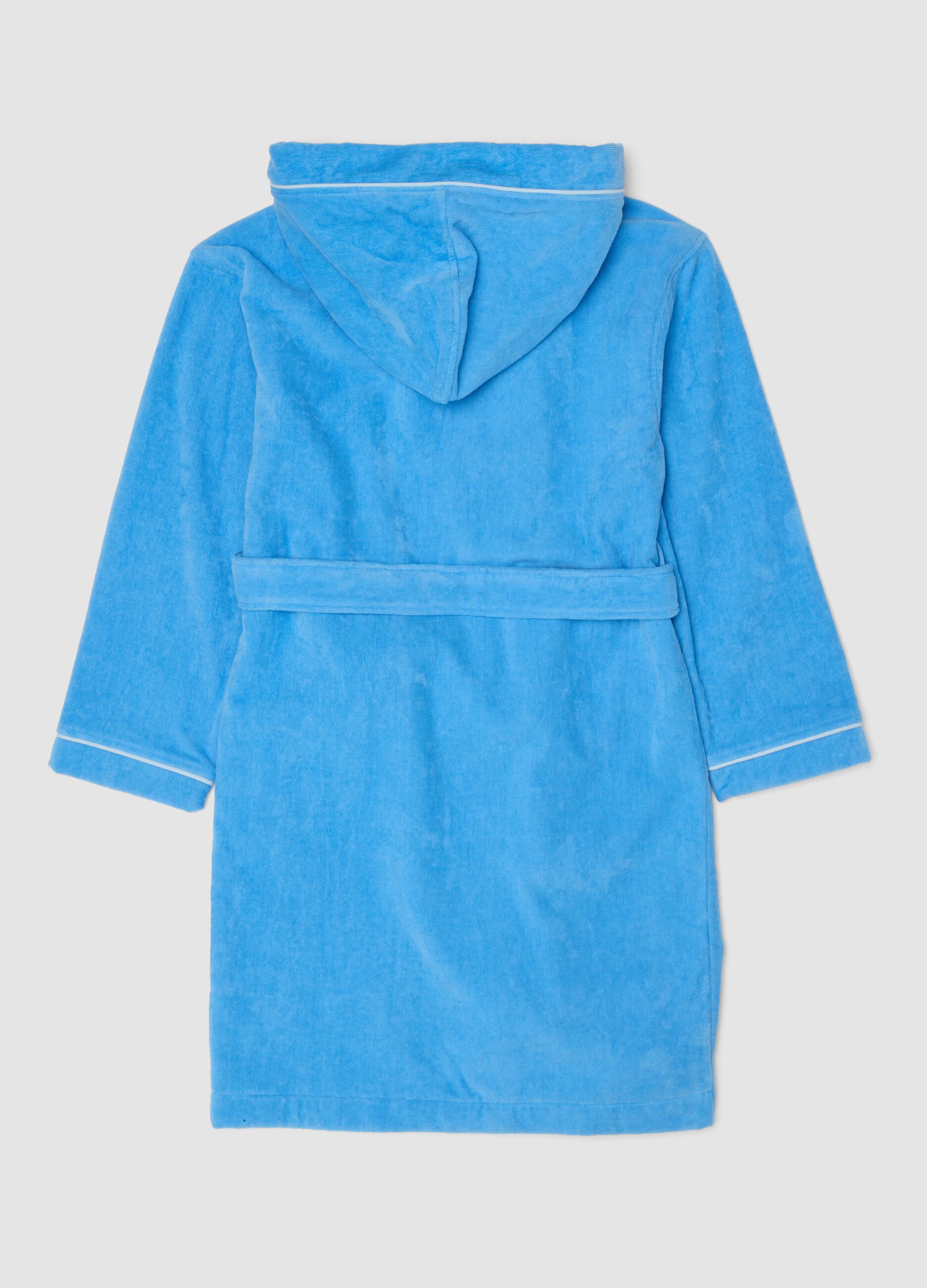 Blue organic cotton hooded bathrobe for boys