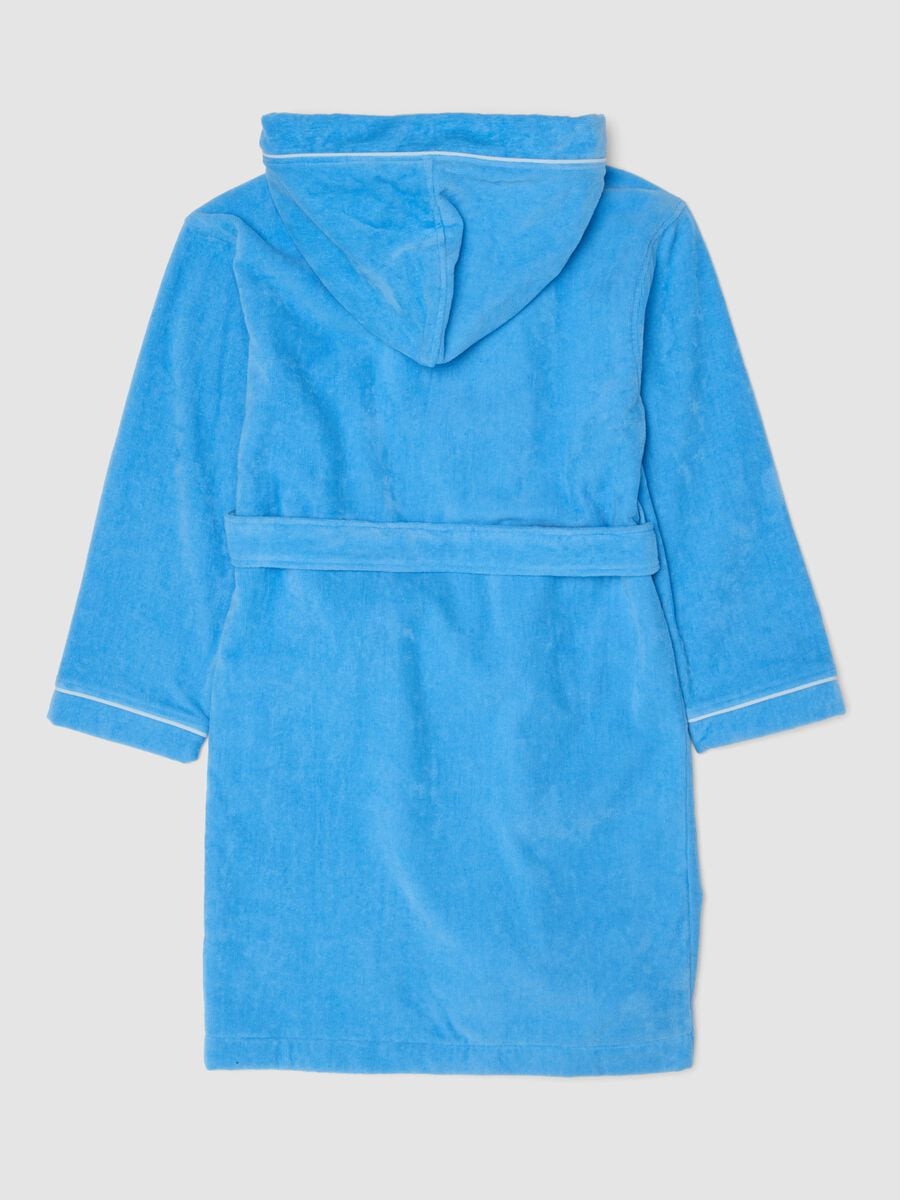 Accappatoio blu in puro cotone organico con cappuccio per bambino e ragazzo_1
