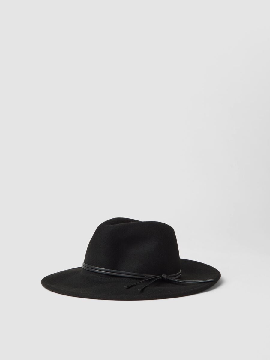 Black pure wool wide-brim hat_1