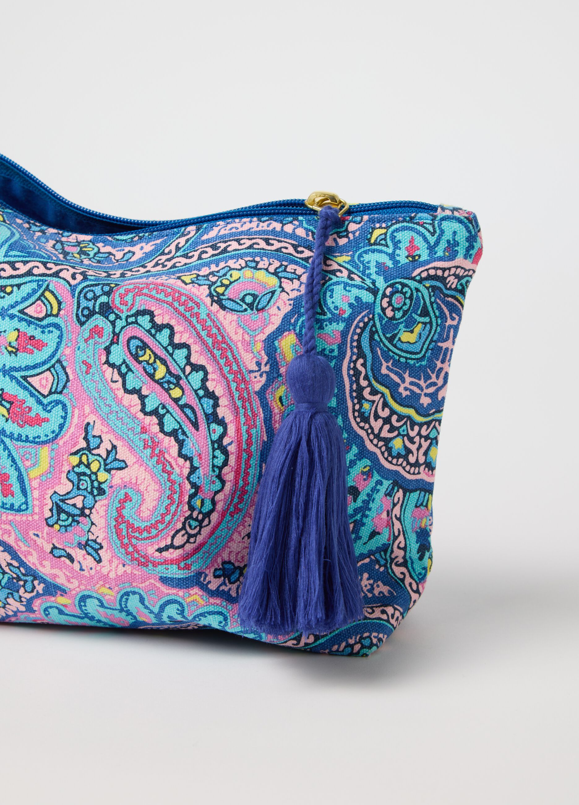 Clutch bag with tassel and paisley print