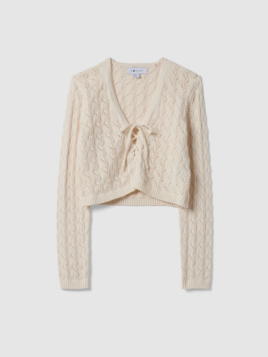 Cardigan in puro cotone beige regular fit con design traforato_4