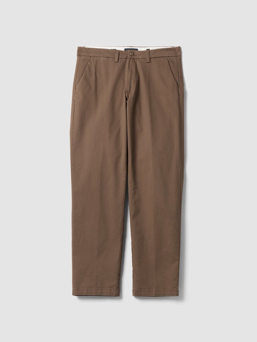 Pantaloni chino marroni in twill di cotone elasticizzato regular fit_4