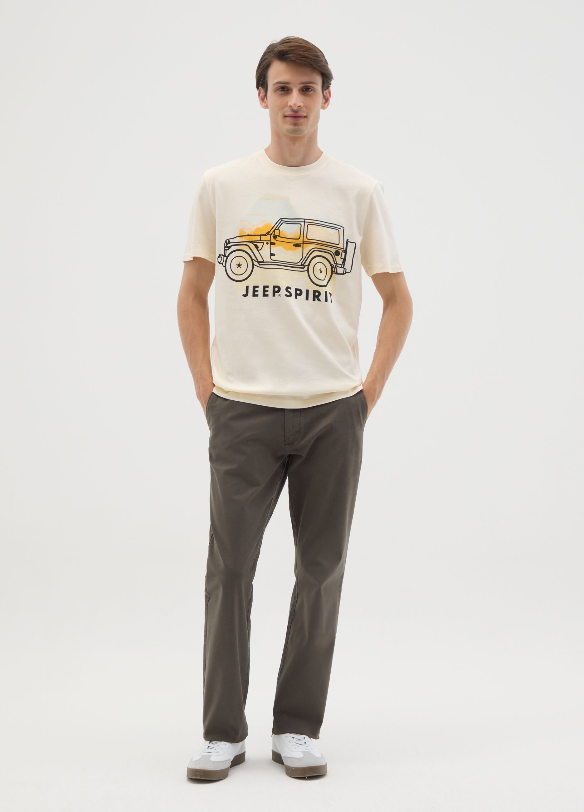 Beige pure cotton regular fit T-shirt