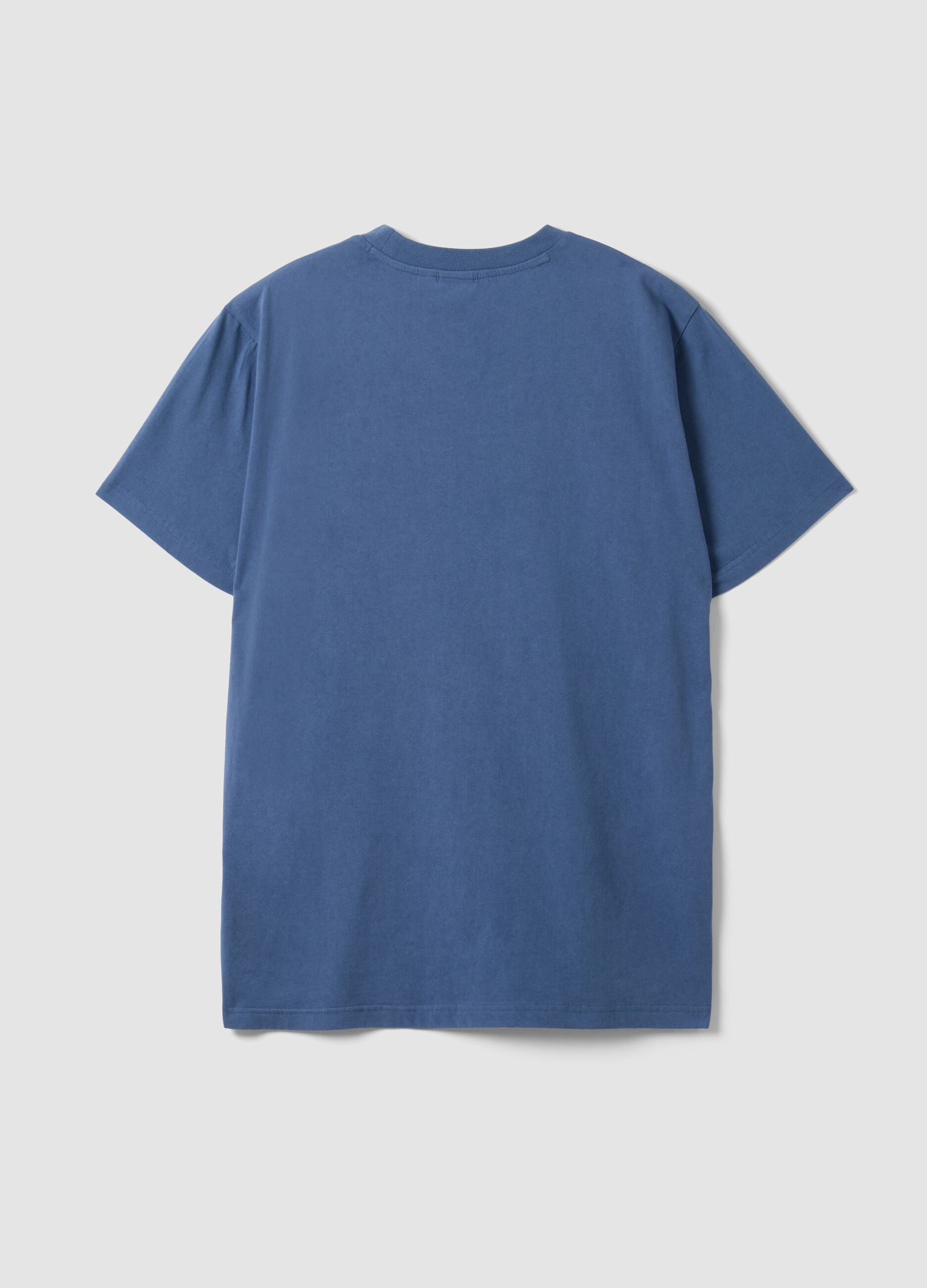 Blue pure cotton short-sleeve logo T-shirt