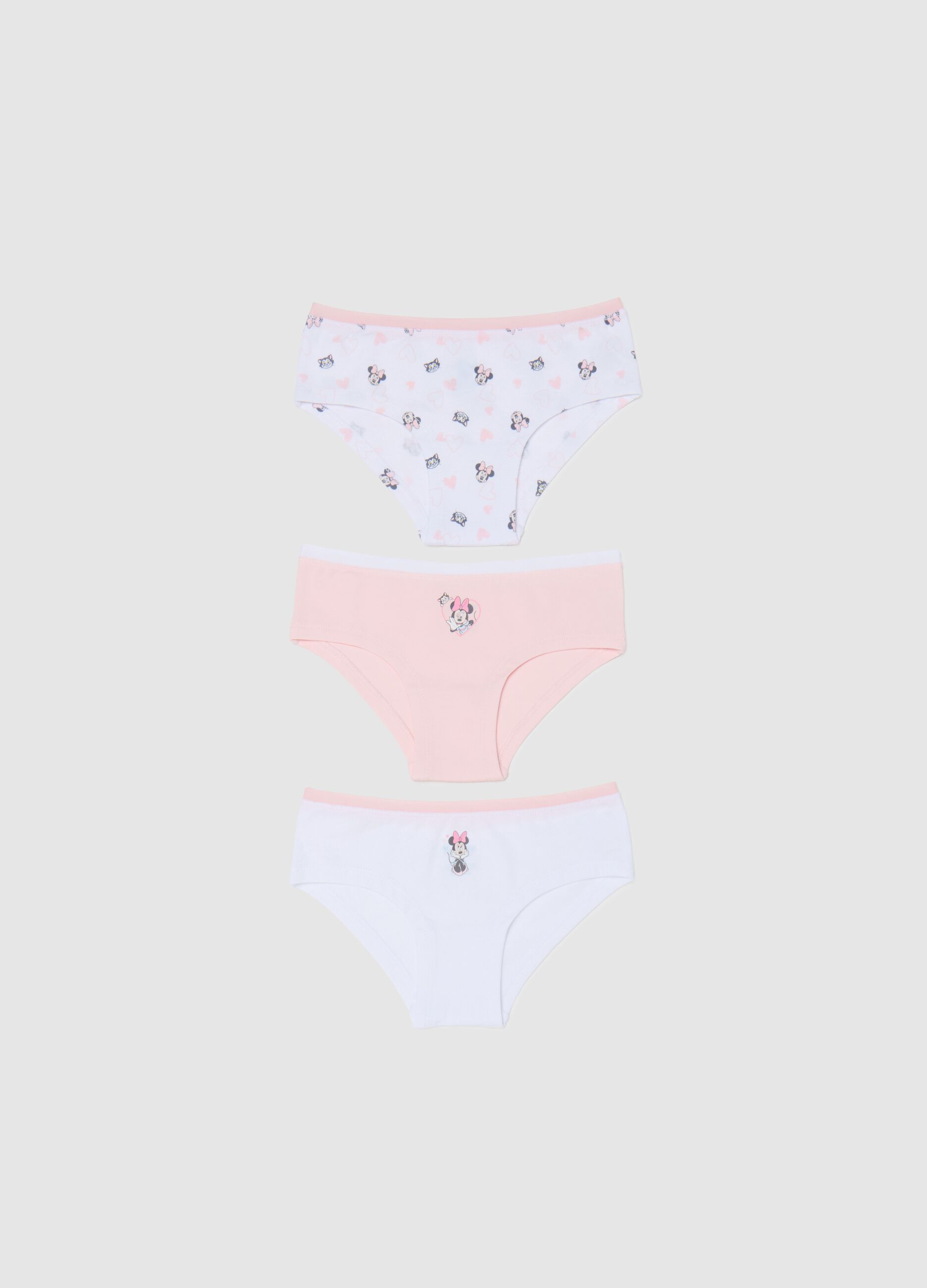 Three-pack stretch cotton French knickers with Minnie Mouse print
