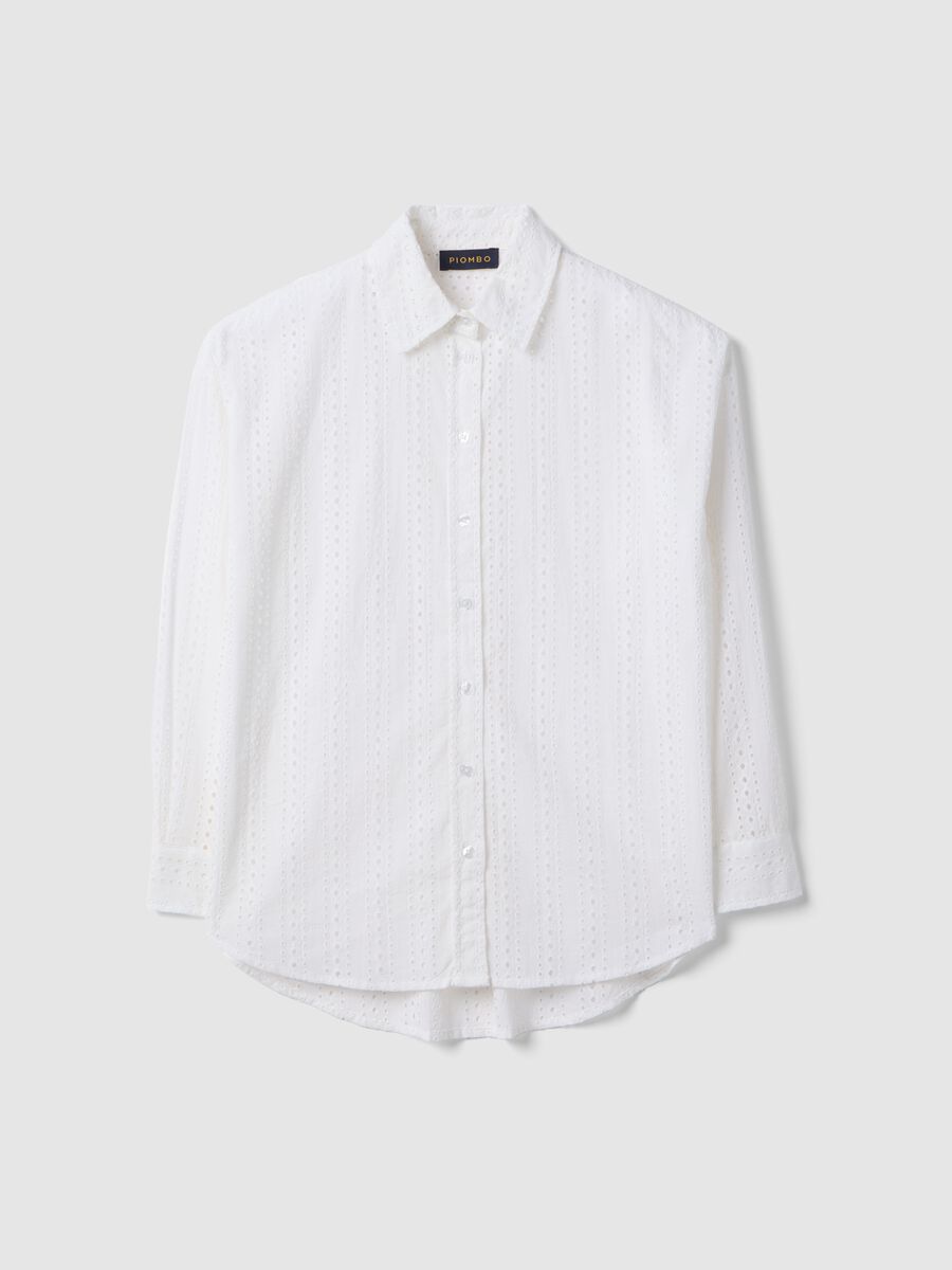 White pure cotton embroidered shirt regular fit with perforated design_4