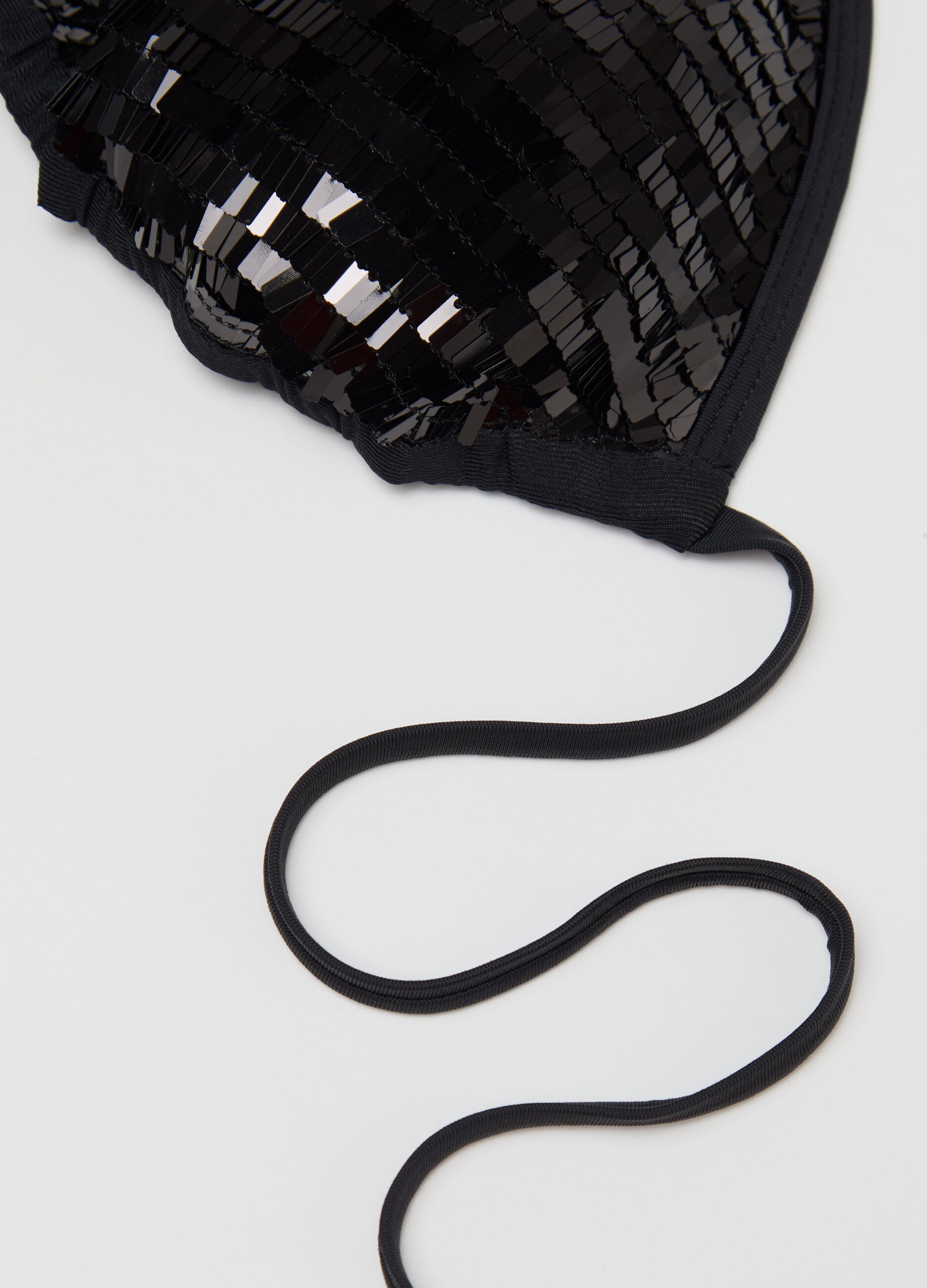 Women’s bikini top in black stretch fabric with sequins