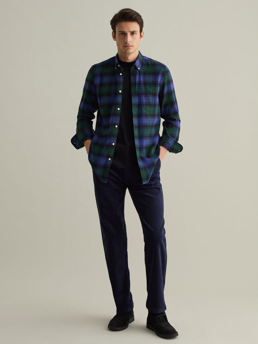 Flannel shirt with check pattern and button-down collar_1