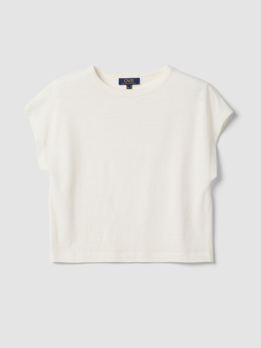 White cotton and linen blend short-sleeve T-shirt, regular fit_4