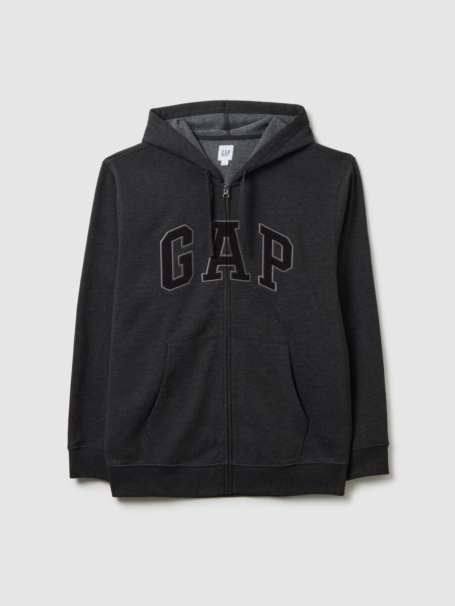 Felpa grigia con cappuccio e zip intera_0