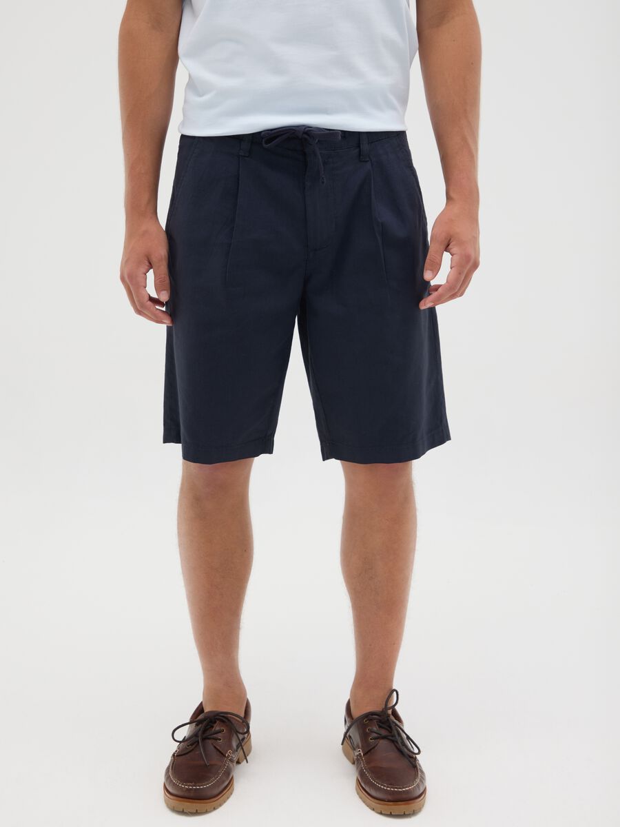 Men's blue linen blend shorts regular fit_1