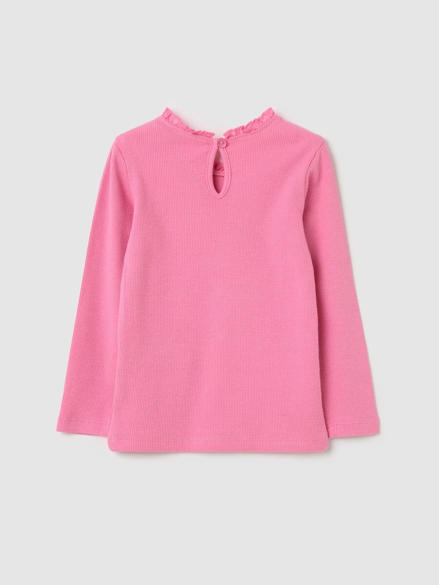 Ribbed T-shirt with long sleeves and frills_1