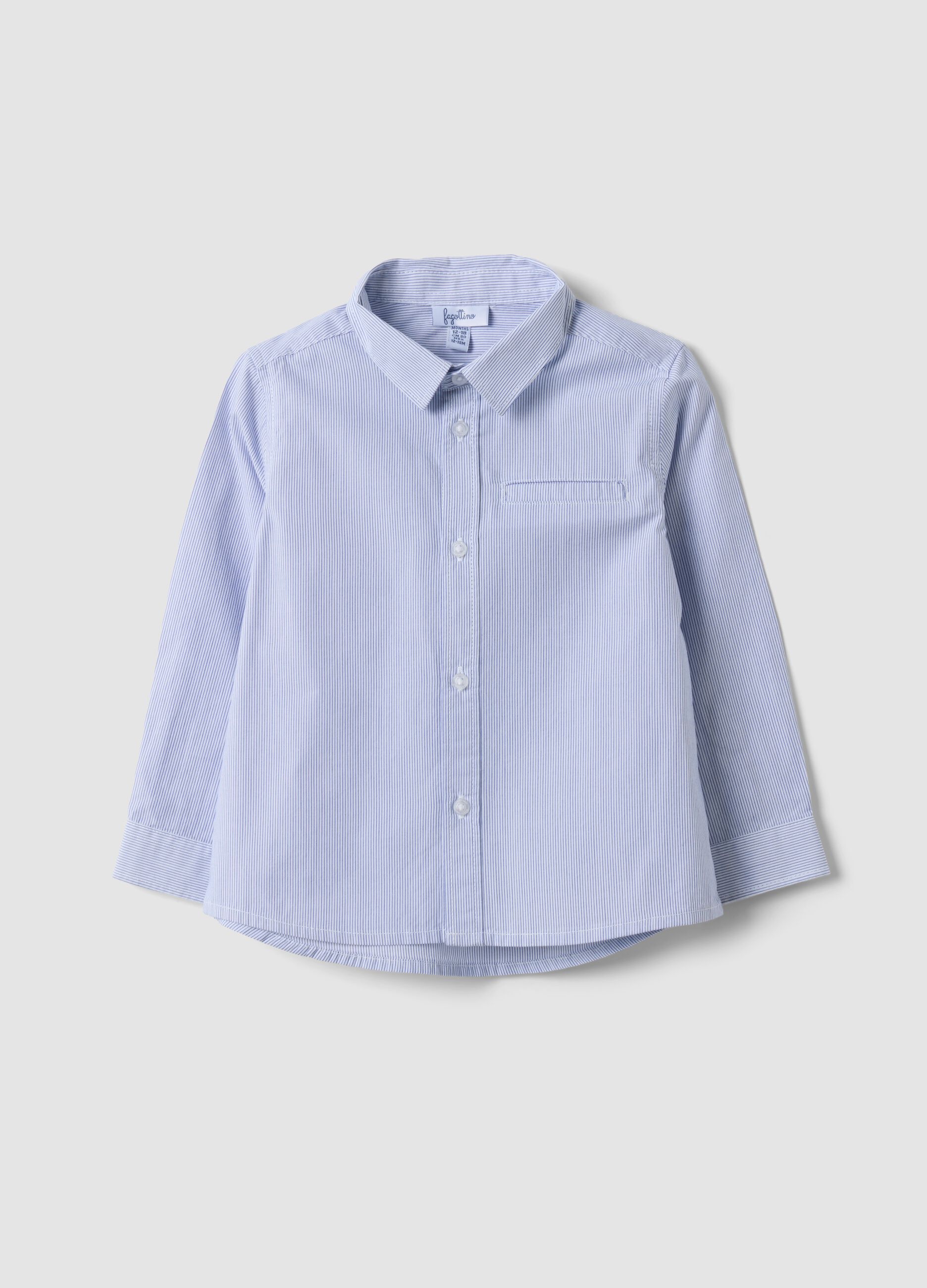 Camicia bianca a righe in puro cotone con taschino per bimbo