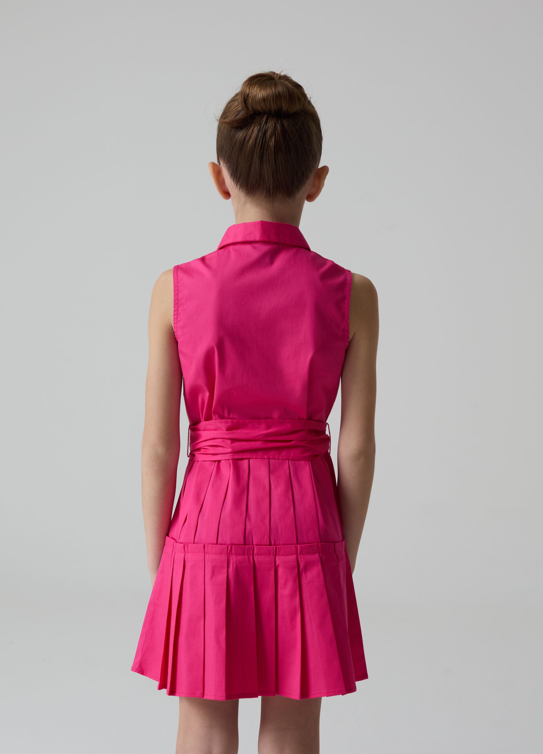 Shirt dress with pleated skirt