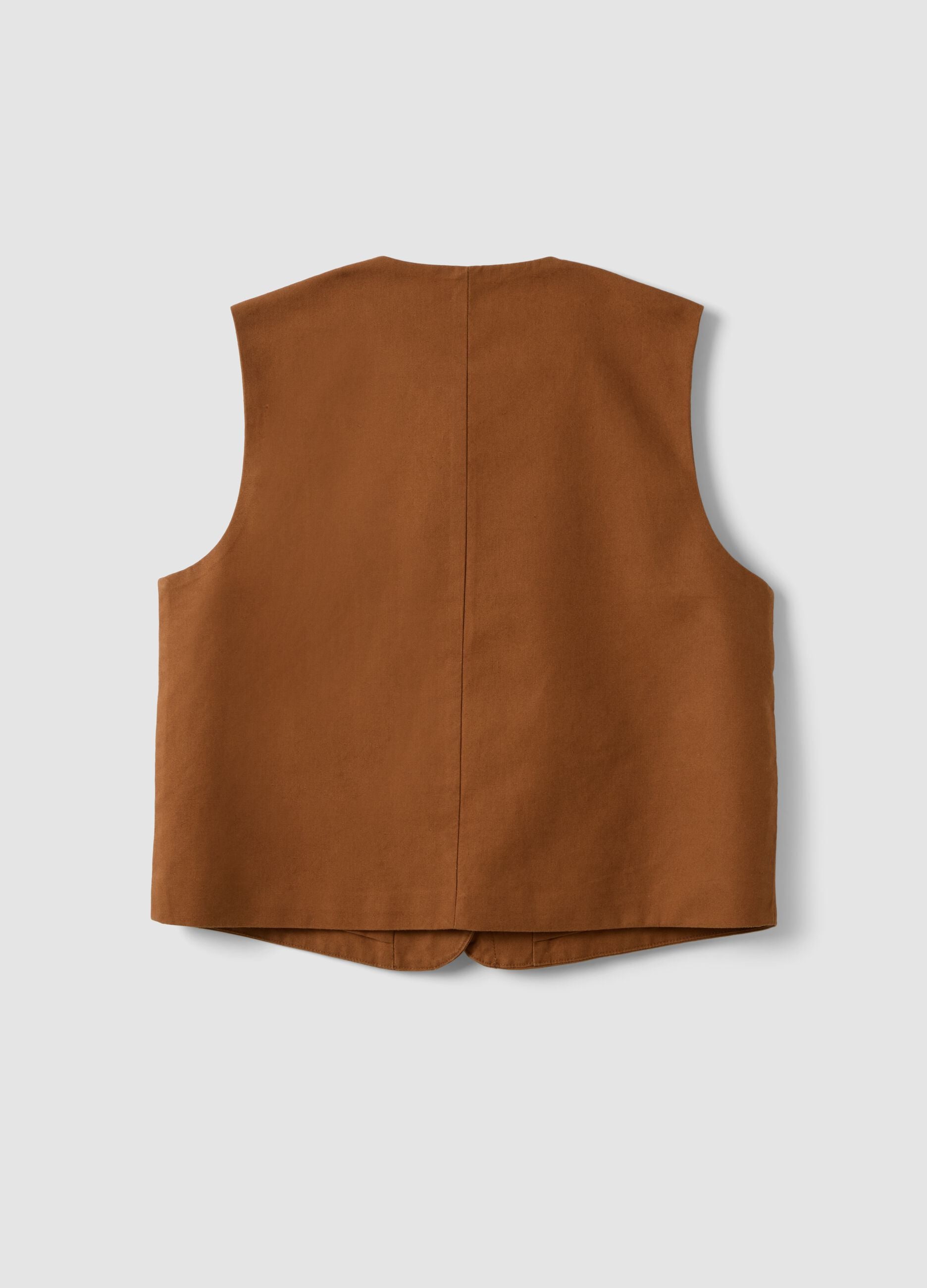 Brown linen and lyocell-blend gilet with applied embroidery
