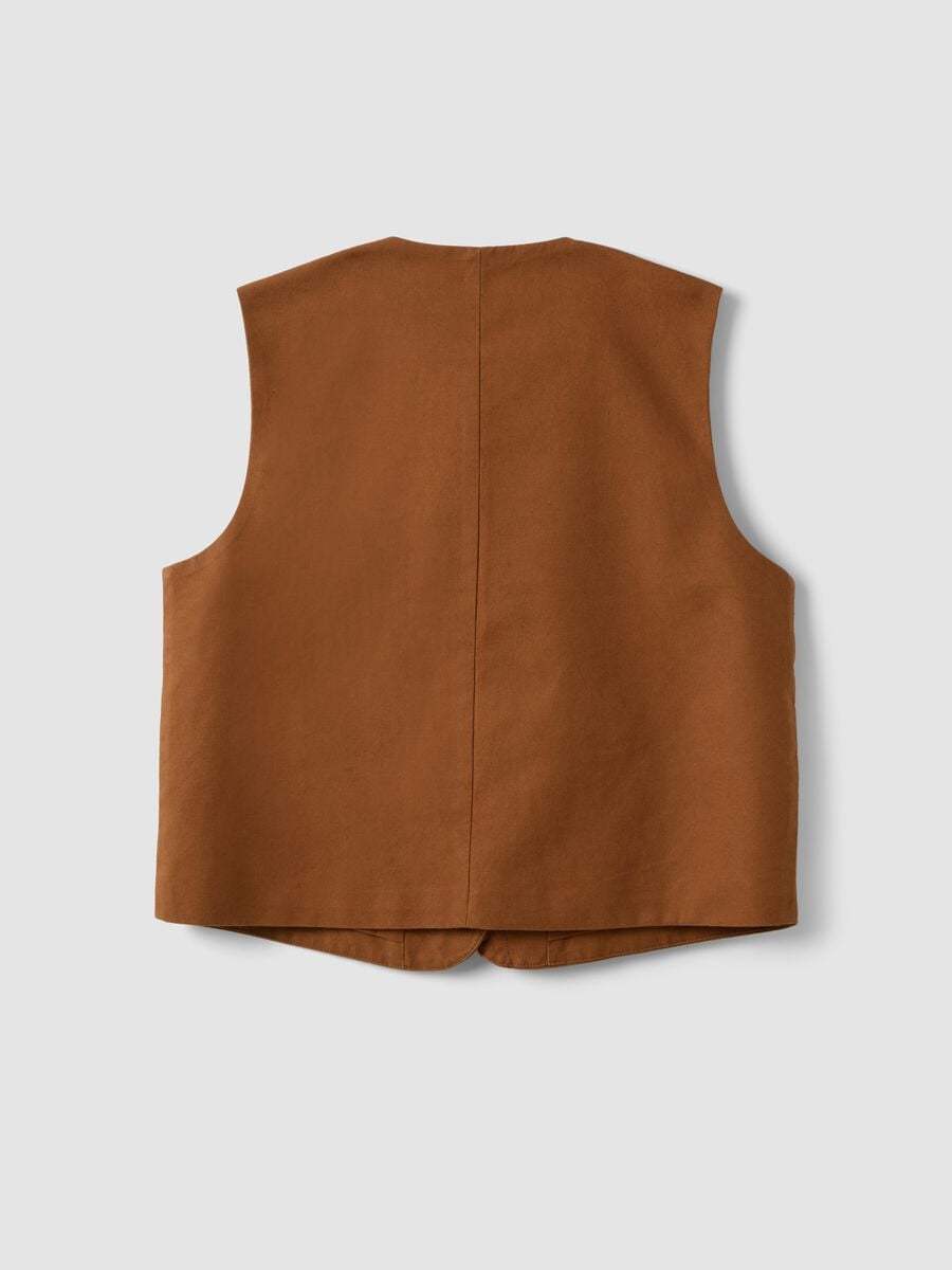 Brown linen and lyocell-blend gilet with applied embroidery_6