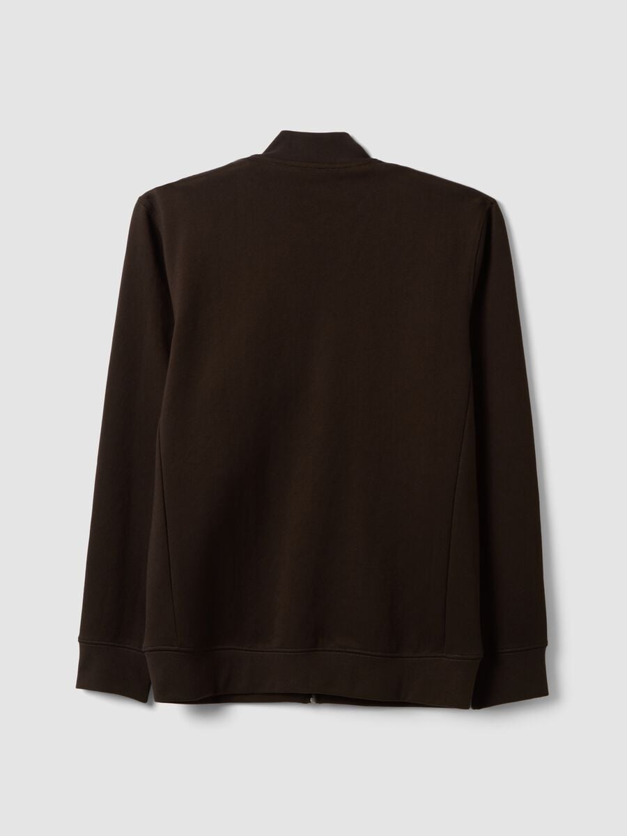 Brown full-zip sweatshirt in stretch piqu&eacute; with ribbed collar_6
