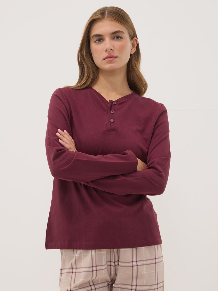 Beige pure organic cotton crew-neck pyjamas_1