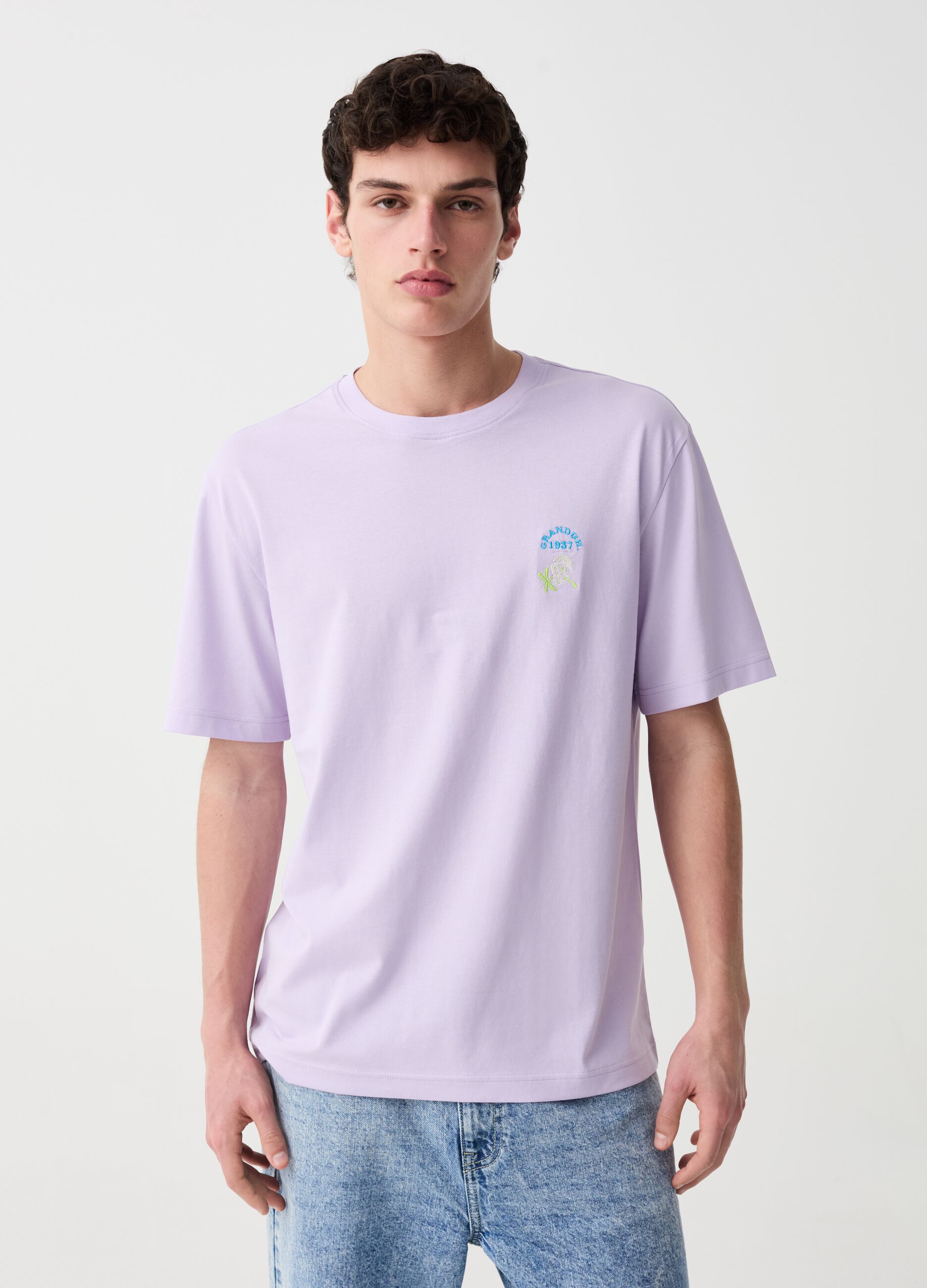 T-shirt con stampa logo e hibiscus