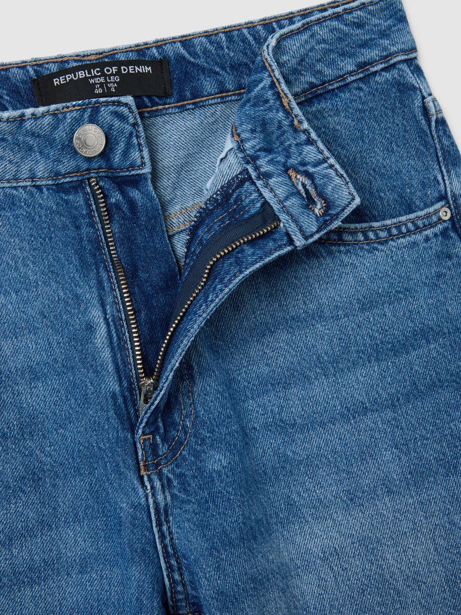 Wide leg blue jeans in pure cotton_5