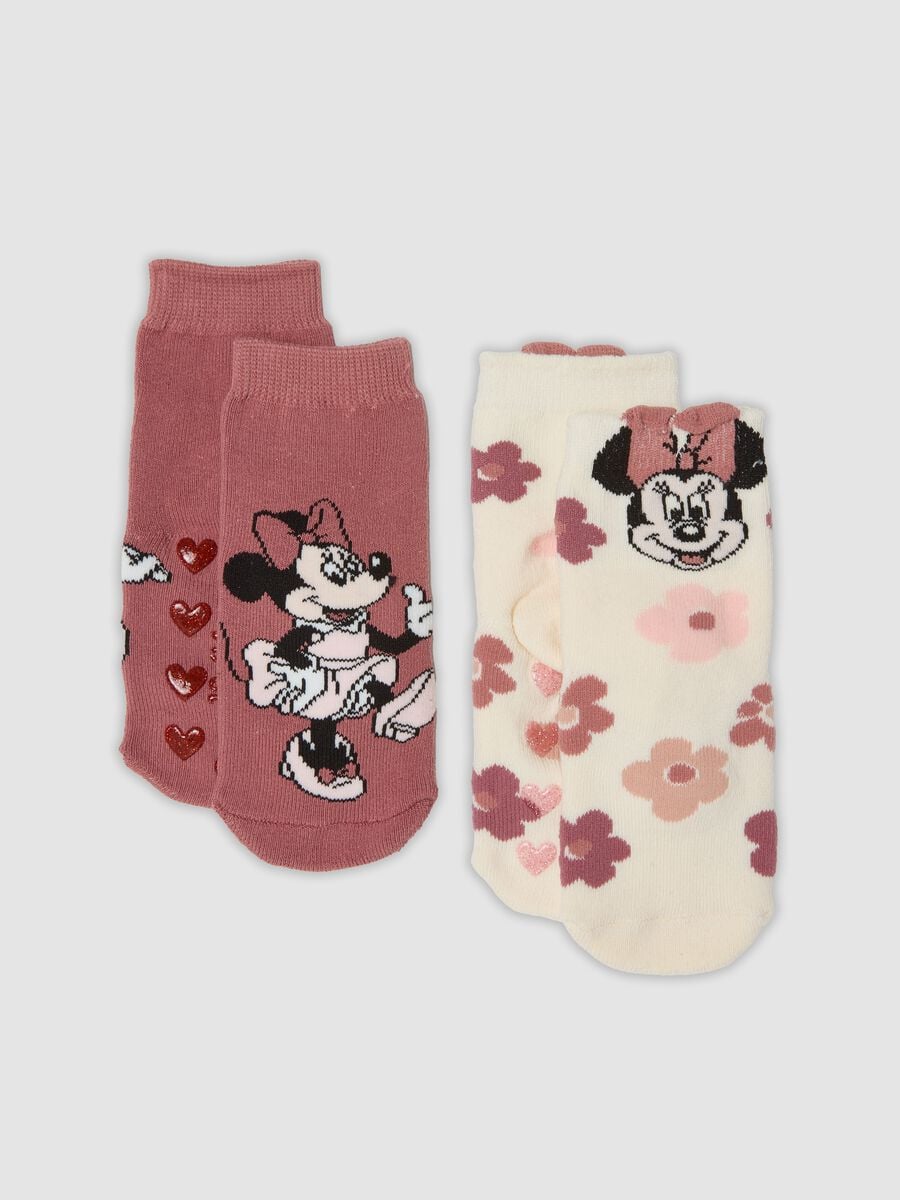 Bipack di calze antiscivolo in cotone organico elasticizzato con fantasia Minnie_0