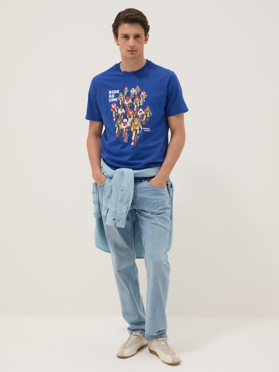 Blue pure cotton T-shirt with print, regular fit_2