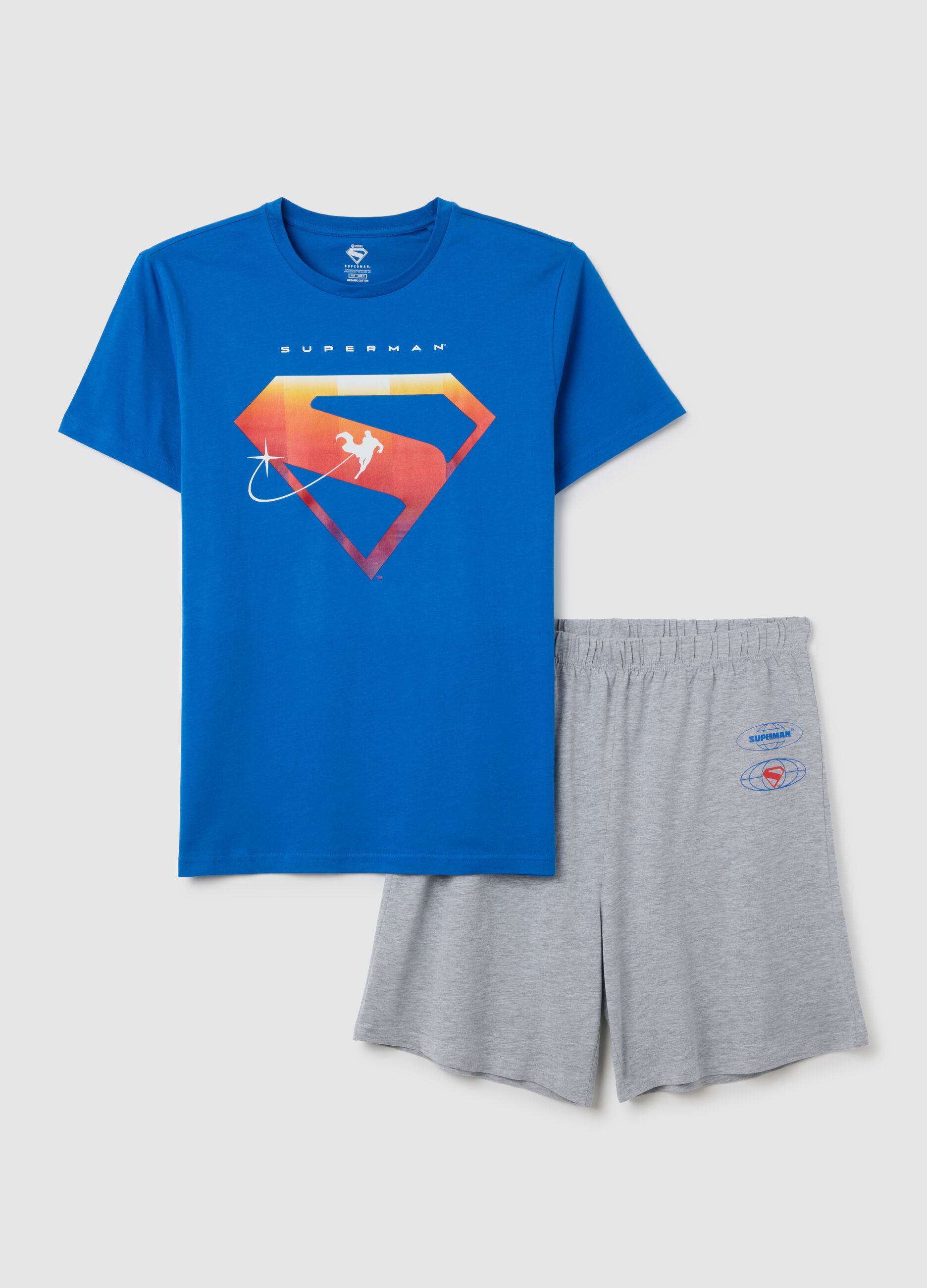 Completo pigiama da uomo in puro cotone blu con grafica Superman