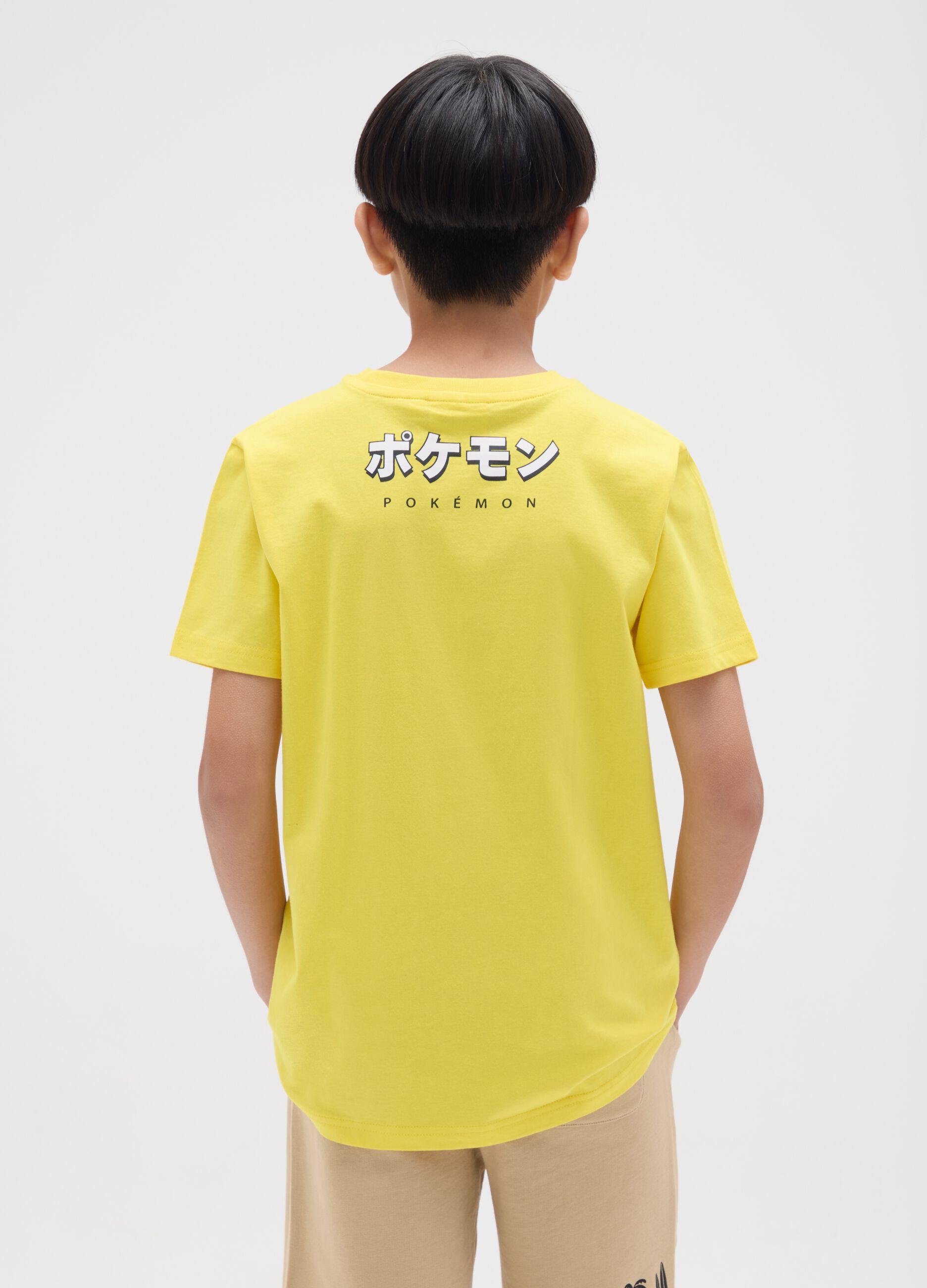 Yellow cotton T-shirt with Pikachu print